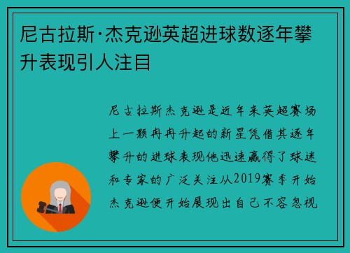 尼古拉斯·杰克逊英超进球数逐年攀升表现引人注目
